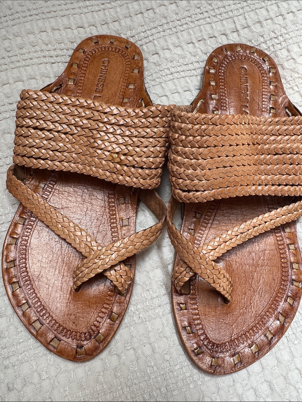 Fabulous Chinese Laundry Tan Braided Slide Sandals